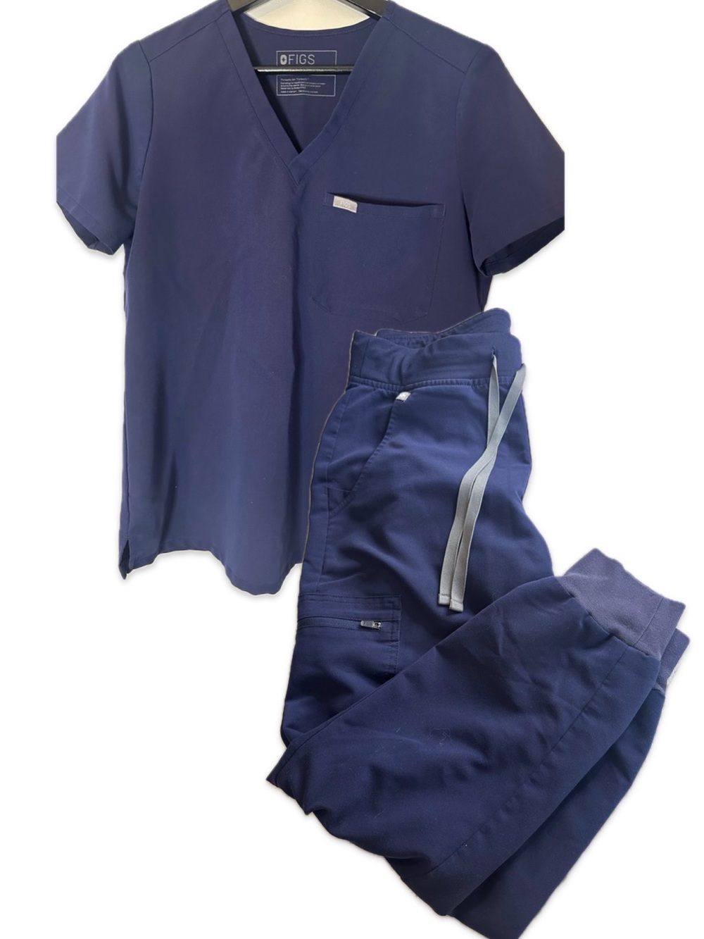 FIGS Navy Technical Scrub Set with Single Front Pocket and Jogger Bottoms, S
